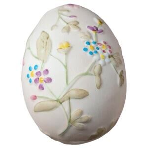 Trinket Box Hand Painted Egg Fine Bone China Raised Floral Lid Vintage